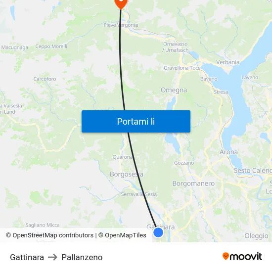Gattinara to Pallanzeno map