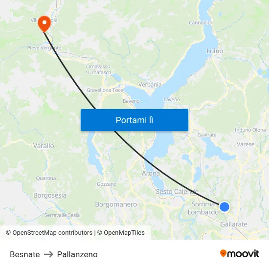 Besnate to Pallanzeno map