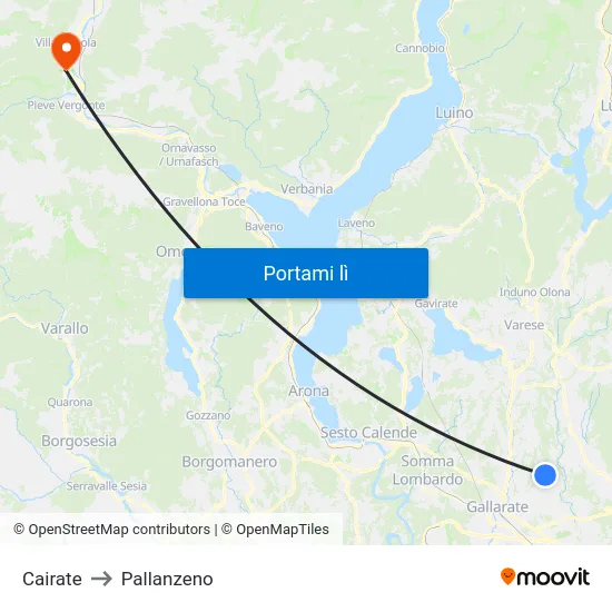 Cairate to Pallanzeno map
