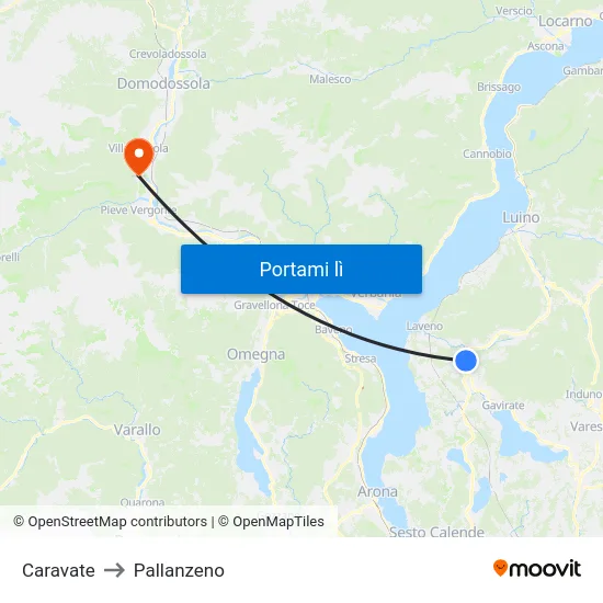 Caravate to Pallanzeno map