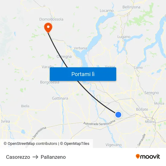 Casorezzo to Pallanzeno map