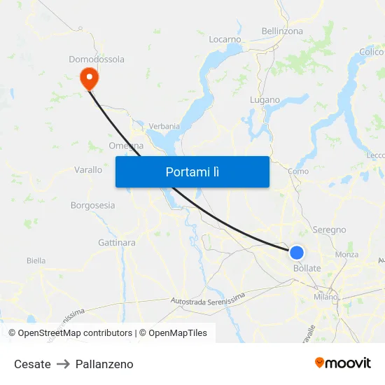 Cesate to Pallanzeno map