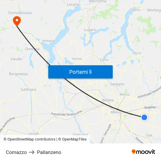 Comazzo to Pallanzeno map