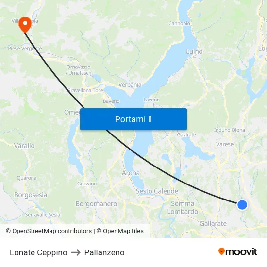 Lonate Ceppino to Pallanzeno map