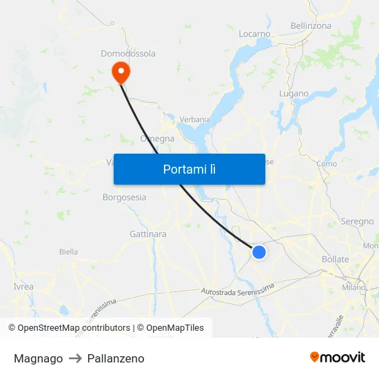 Magnago to Pallanzeno map