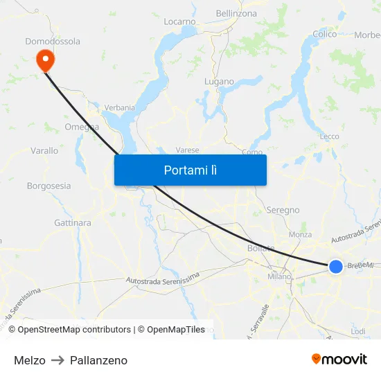 Melzo to Pallanzeno map