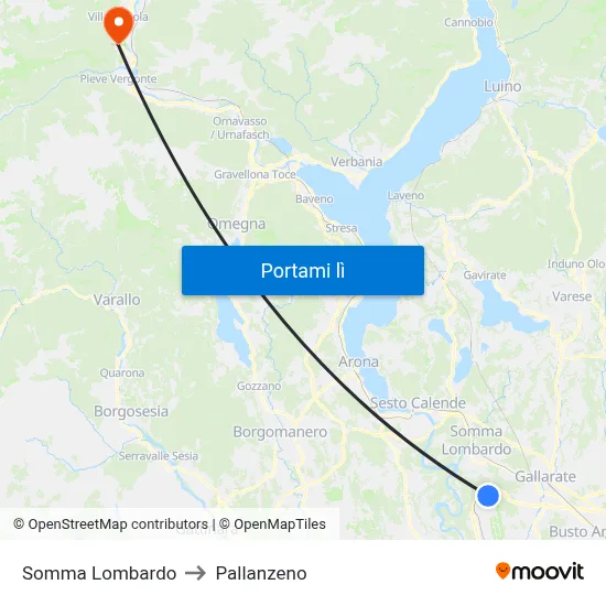 Somma Lombardo to Pallanzeno map