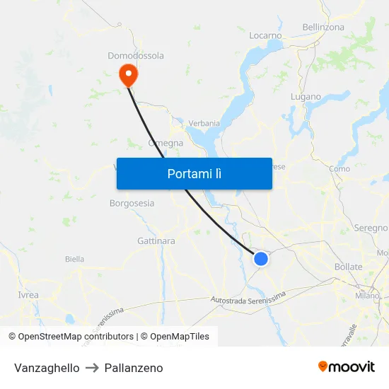 Vanzaghello to Pallanzeno map