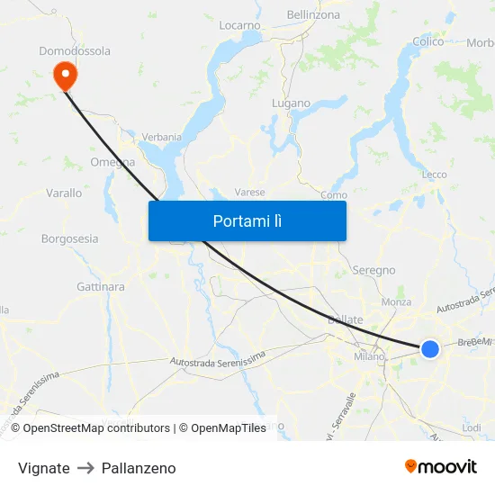 Vignate to Pallanzeno map