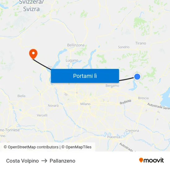 Costa Volpino to Pallanzeno map