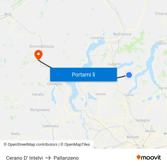 Cerano D' Intelvi to Pallanzeno map