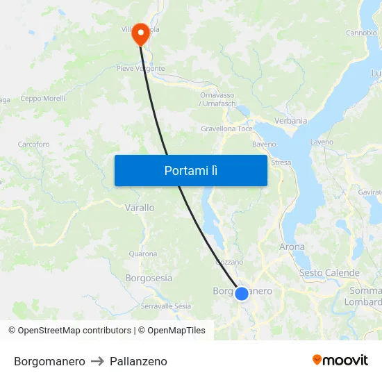 Borgomanero to Pallanzeno map