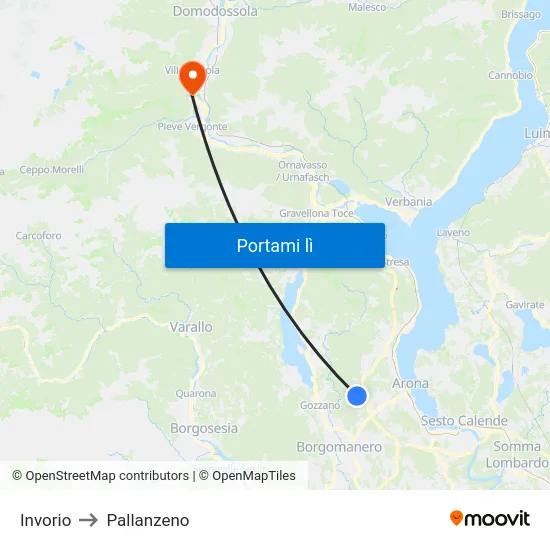 Invorio to Pallanzeno map