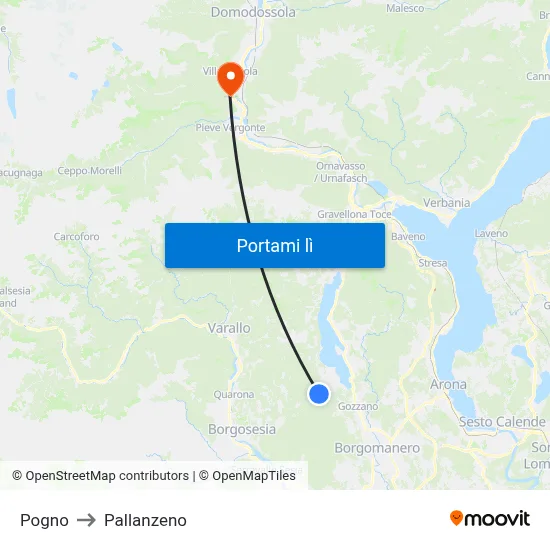 Pogno to Pallanzeno map