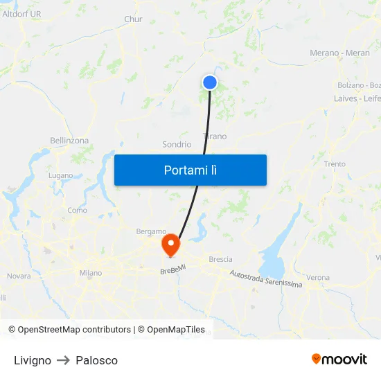 Livigno to Palosco map