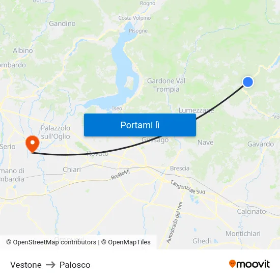 Vestone to Palosco map