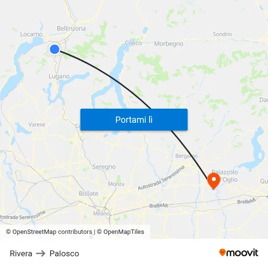 Rivera to Palosco map