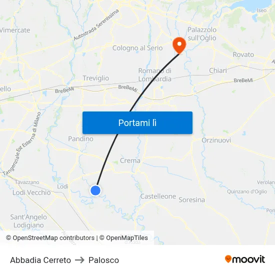 Abbadia Cerreto to Palosco map