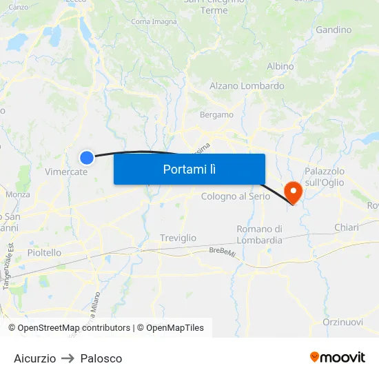 Aicurzio to Palosco map