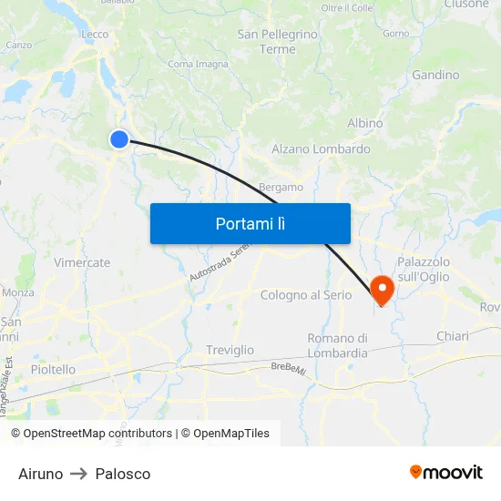 Airuno to Palosco map