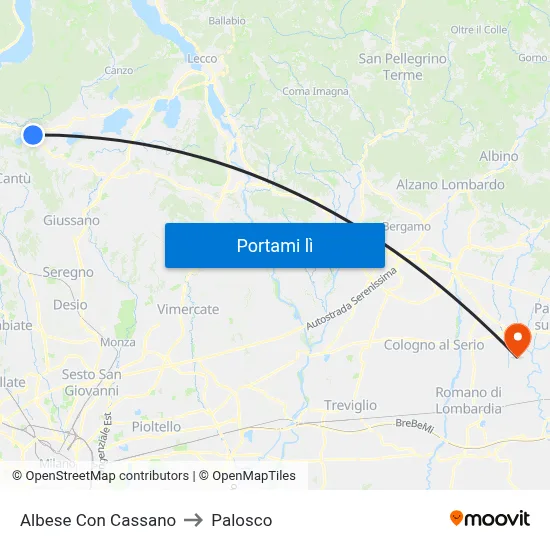 Albese Con Cassano to Palosco map