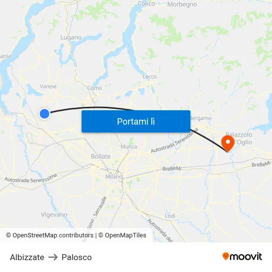 Albizzate to Palosco map