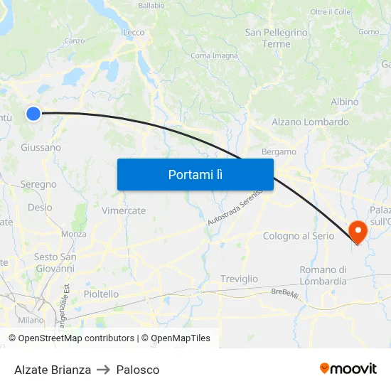 Alzate Brianza to Palosco map