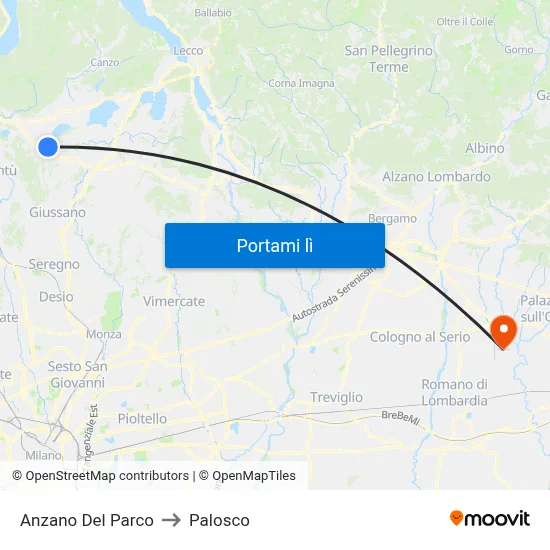 Anzano Del Parco to Palosco map