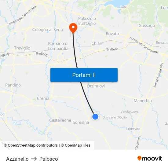 Azzanello to Palosco map
