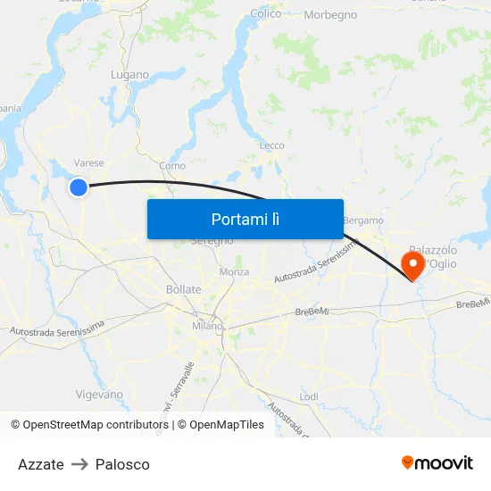 Azzate to Palosco map