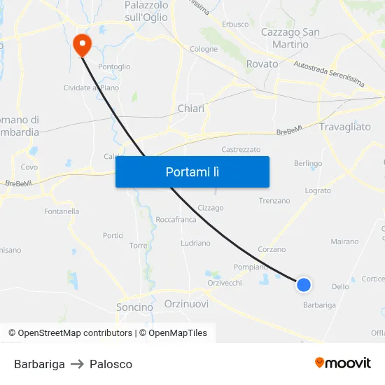 Barbariga to Palosco map