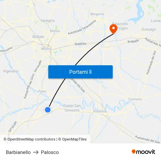 Barbianello to Palosco map
