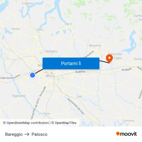 Bareggio to Palosco map