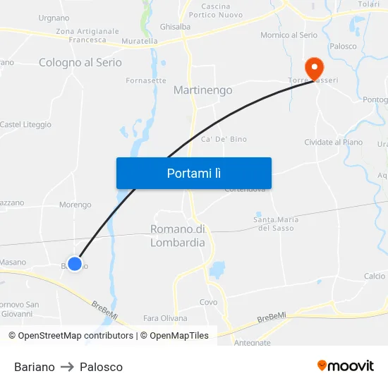 Bariano to Palosco map