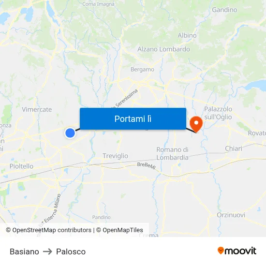 Basiano to Palosco map