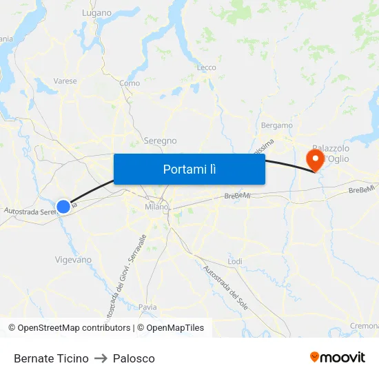 Bernate Ticino to Palosco map