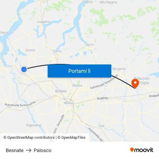 Besnate to Palosco map