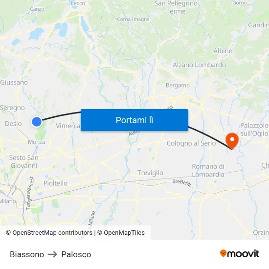 Biassono to Palosco map