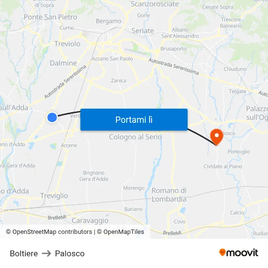 Boltiere to Palosco map