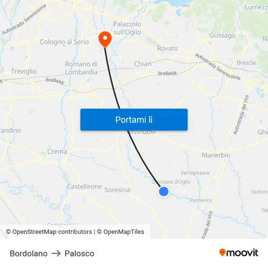 Bordolano to Palosco map