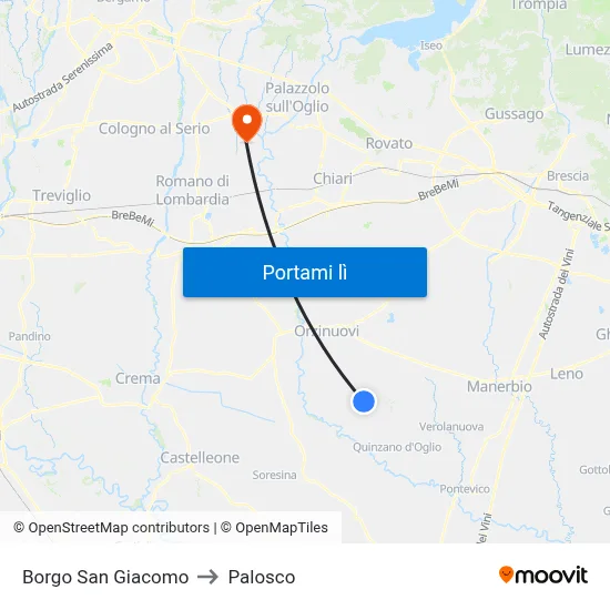 Borgo San Giacomo to Palosco map