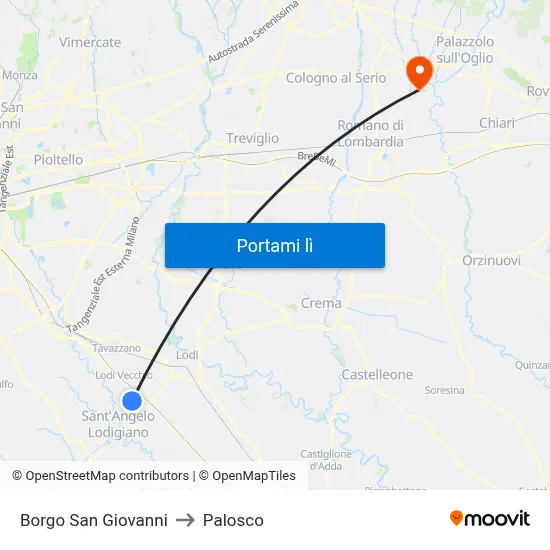 Borgo San Giovanni to Palosco map