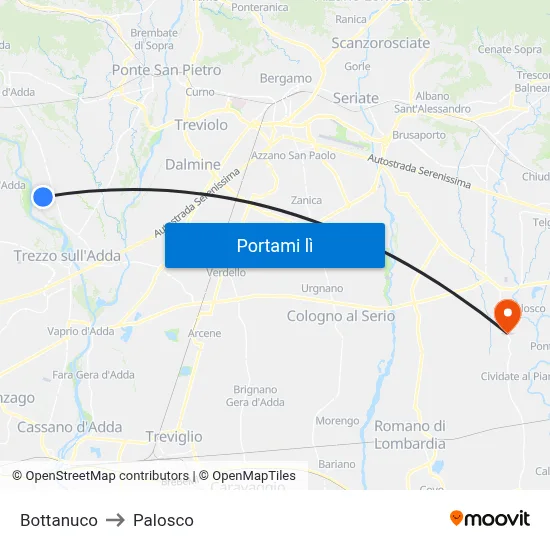 Bottanuco to Palosco map