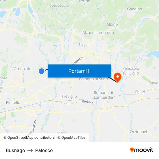 Busnago to Palosco map
