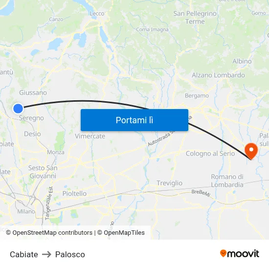 Cabiate to Palosco map
