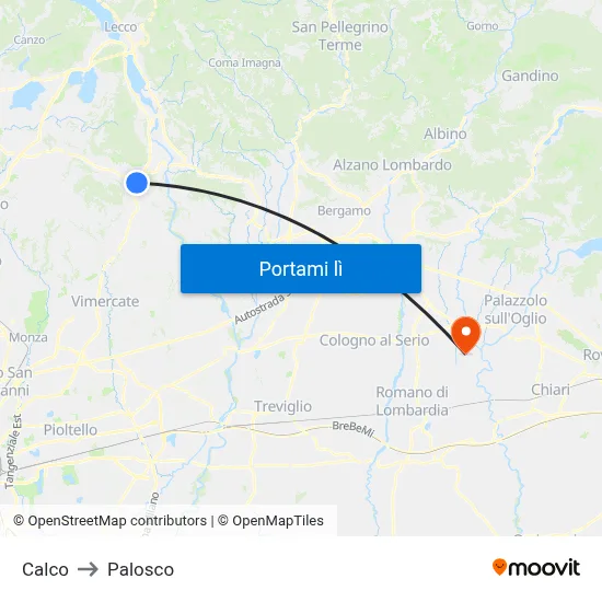 Calco to Palosco map