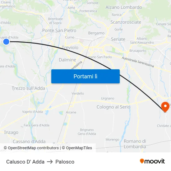 Calusco D' Adda to Palosco map