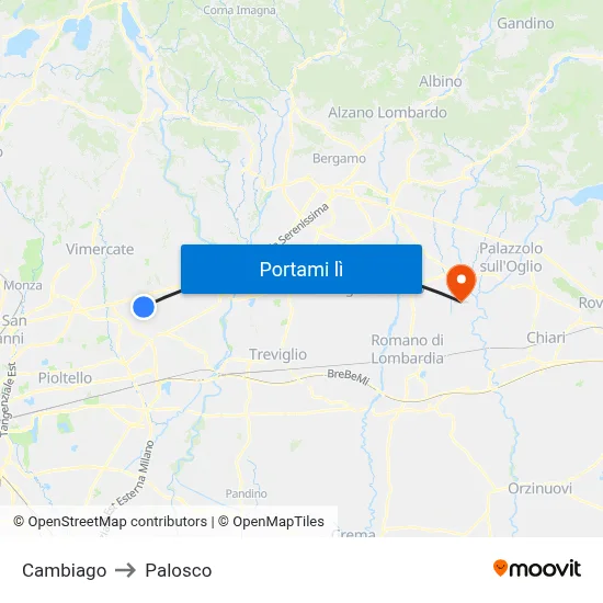 Cambiago to Palosco map