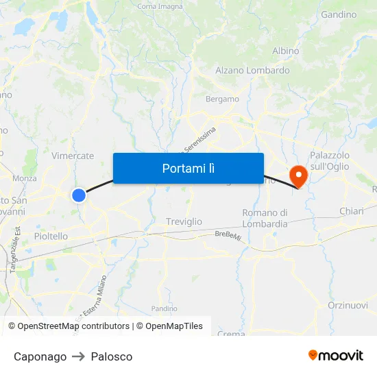 Caponago to Palosco map
