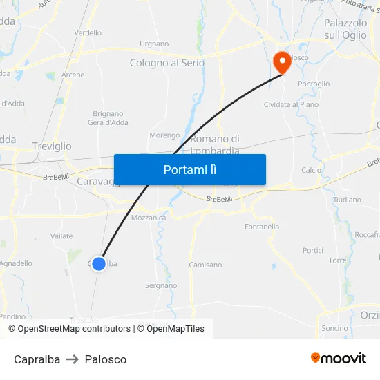 Capralba to Palosco map